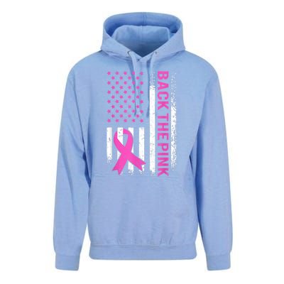 Back The Pink Breast Cancer Awareness American US Flag Unisex Surf Hoodie