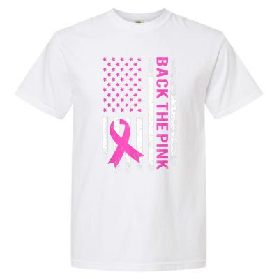 Back The Pink Breast Cancer Awareness American US Flag Garment-Dyed Heavyweight T-Shirt