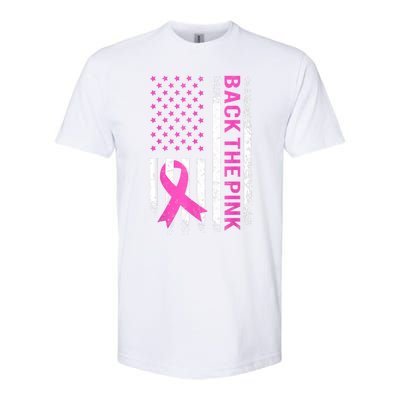 Back The Pink Breast Cancer Awareness American US Flag Softstyle CVC T-Shirt