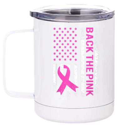 Back The Pink Breast Cancer Awareness American US Flag 12 oz Stainless Steel Tumbler Cup