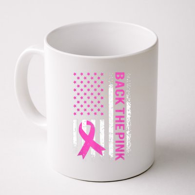 Back The Pink Breast Cancer Awareness American US Flag Coffee Mug