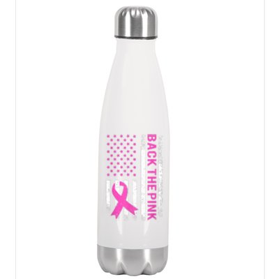 Back The Pink Breast Cancer Awareness American US Flag Stainless Steel Insulated Water Bottle