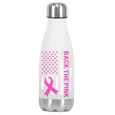 Back The Pink Breast Cancer Awareness American US Flag Stainless Steel Insulated Water Bottle