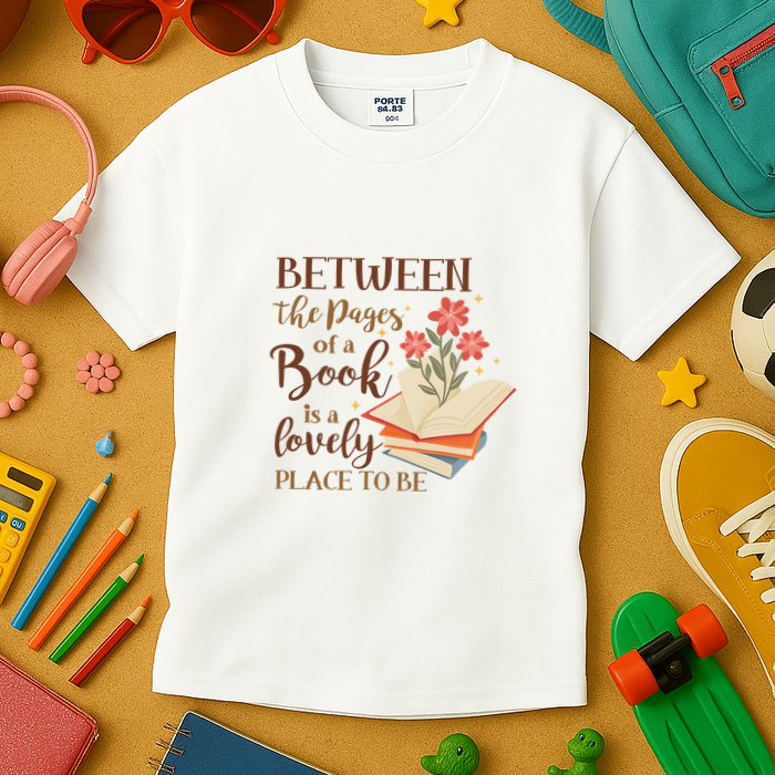 Between The Pages Of A Book Is A Lovely Place To Be Reading Books Kids T-Shirt
