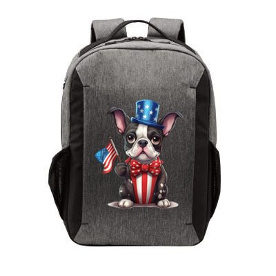 Boston Terrier Puppy Dog Holds His American Flag 4th Of July Vector Backpack