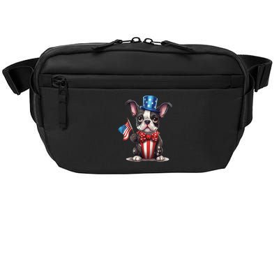 Boston Terrier Puppy Dog Holds His American Flag 4th Of July Crossbody Pack