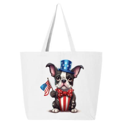 Boston Terrier Puppy Dog Holds His American Flag 4th Of July 25L Jumbo Tote