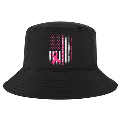 Back The Pink Ribbon American Flag Breast Cancer Awareness Cool Comfort Performance Bucket Hat