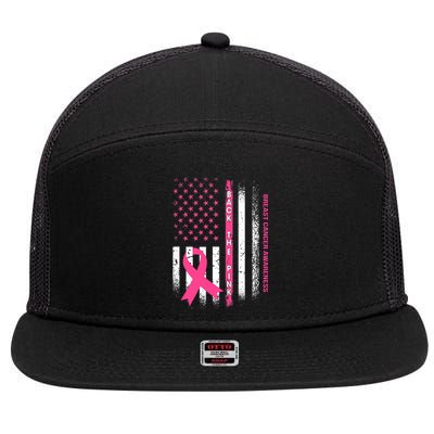 Back The Pink Ribbon American Flag Breast Cancer Awareness 7 Panel Mesh Trucker Snapback Hat