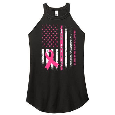 Back The Pink Ribbon American Flag Breast Cancer Awareness Women’s Perfect Tri Rocker Tank