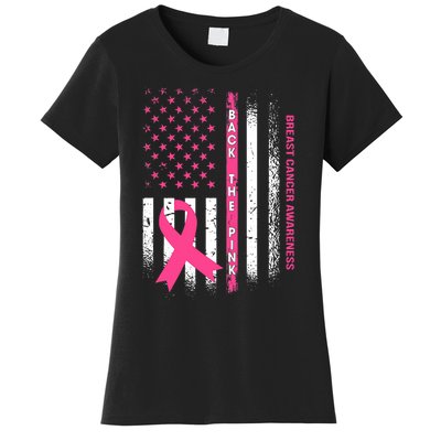 Back The Pink Ribbon American Flag Breast Cancer Awareness Women's T-Shirt