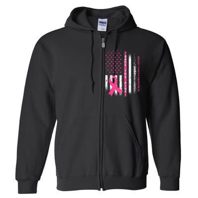 Back The Pink Ribbon American Flag Breast Cancer Awareness Full Zip Hoodie