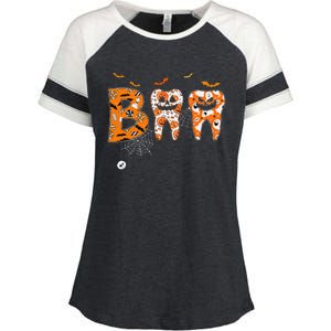 Boo Teeth Pumpkin Dentist Dental Hygienist Halloween Enza Ladies Jersey Colorblock Tee