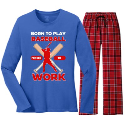 Born To Play Baseball Forced To Work Women's Long Sleeve Flannel Pajama Set 