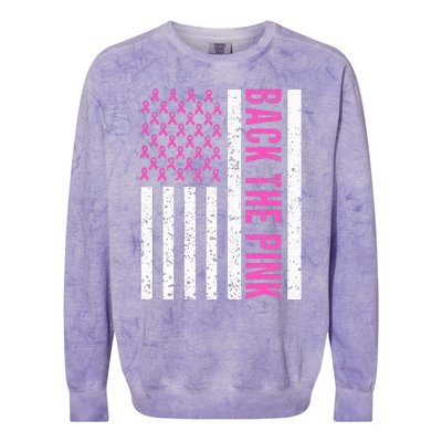 Back The Pink Breast Cancer Awareness Flag Colorblast Crewneck Sweatshirt