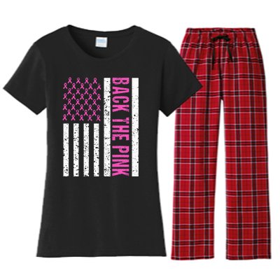 Back The Pink Breast Cancer Awareness Flag Women's Flannel Pajama Set