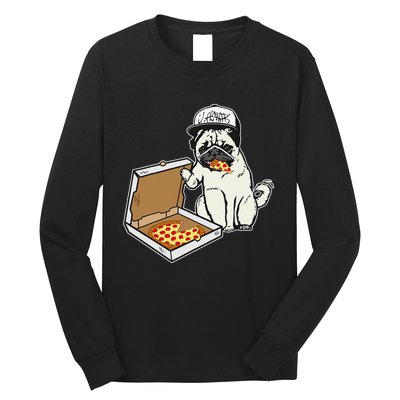 Babu the Pug Dog Eating Pizza Justin Ashar Snapback Long Sleeve Shirt