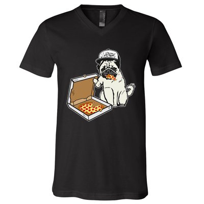 Babu the Pug Dog Eating Pizza Justin Ashar Snapback V-Neck T-Shirt