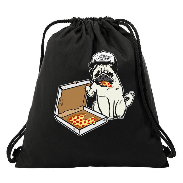 Babu the Pug Dog Eating Pizza Justin Ashar Snapback Drawstring Bag