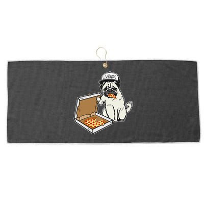 Babu the Pug Dog Eating Pizza Justin Ashar Snapback Large Microfiber Waffle Golf Towel