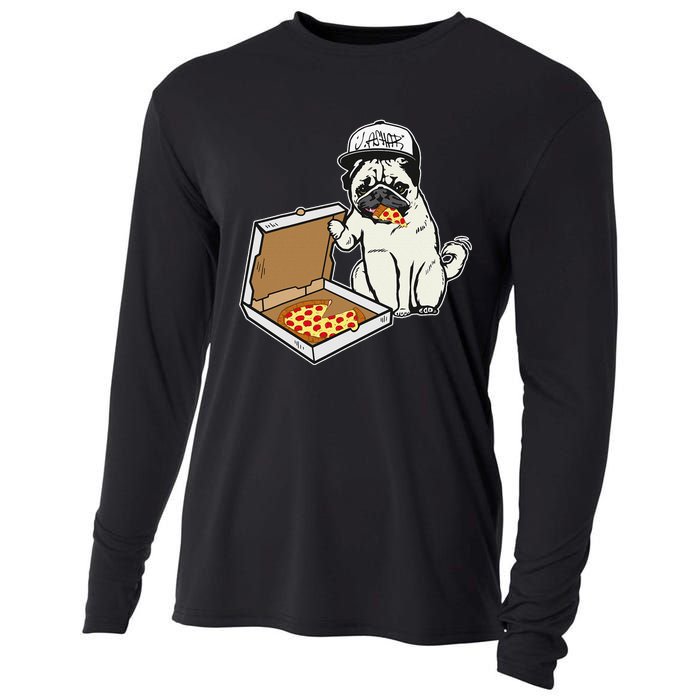 Babu the Pug Dog Eating Pizza Justin Ashar Snapback Cooling Performance Long Sleeve Crew