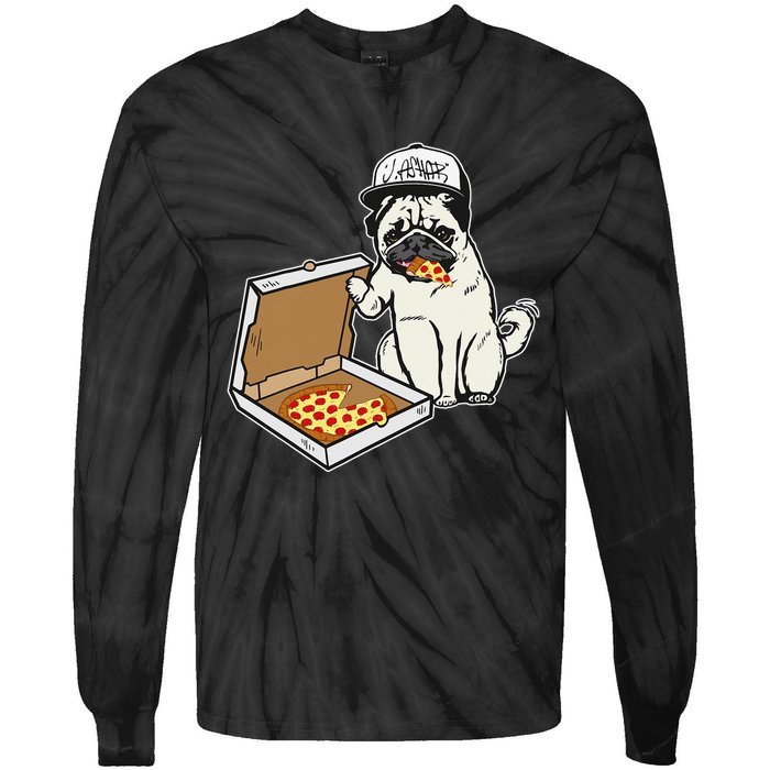 Babu the Pug Dog Eating Pizza Justin Ashar Snapback Tie-Dye Long Sleeve Shirt