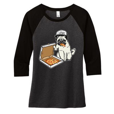 Babu the Pug Dog Eating Pizza Justin Ashar Snapback Women's Tri-Blend 3/4-Sleeve Raglan Shirt