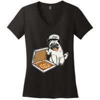 Babu the Pug Dog Eating Pizza Justin Ashar Snapback Women's V-Neck T-Shirt