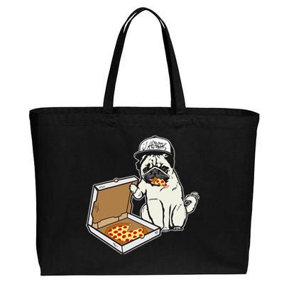 Babu the Pug Dog Eating Pizza Justin Ashar Snapback Cotton Canvas Jumbo Tote