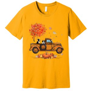 Boston Terrier Pumpkins Truck Autumn Leaf Fall thanksgiving Premium T-Shirt