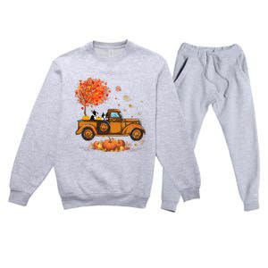 Boston Terrier Pumpkins Truck Autumn Leaf Fall thanksgiving Premium Crewneck Sweatsuit Set