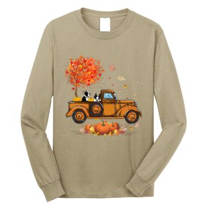 Boston Terrier Pumpkins Truck Autumn Leaf Fall thanksgiving Long Sleeve Shirt