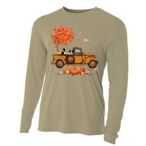 Boston Terrier Pumpkins Truck Autumn Leaf Fall thanksgiving Cooling Performance Long Sleeve Crew