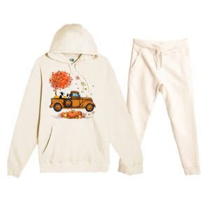 Boston Terrier Pumpkins Truck Autumn Leaf Fall thanksgiving Premium Hooded Sweatsuit Set