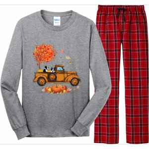 Boston Terrier Pumpkins Truck Autumn Leaf Fall thanksgiving Long Sleeve Pajama Set