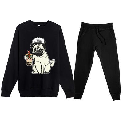 Babu the Pug Dog Drinking Bubble Tea, Justin Ashar Snapback Tank Top Premium Crewneck Sweatsuit Set