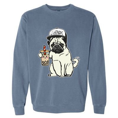 Babu the Pug Dog Drinking Bubble Tea, Justin Ashar Snapback Tank Top Garment-Dyed Sweatshirt