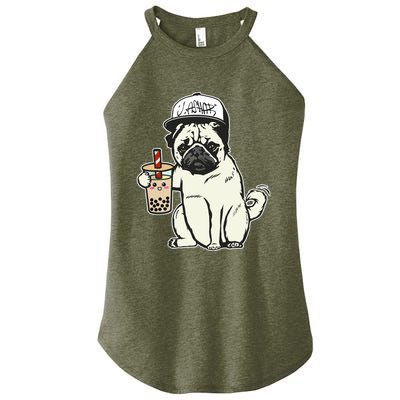 Babu the Pug Dog Drinking Bubble Tea, Justin Ashar Snapback Tank Top Women’s Perfect Tri Rocker Tank