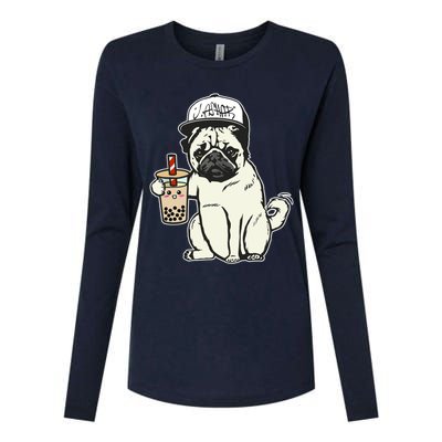 Babu the Pug Dog Drinking Bubble Tea, Justin Ashar Snapback Tank Top Womens Cotton Relaxed Long Sleeve T-Shirt