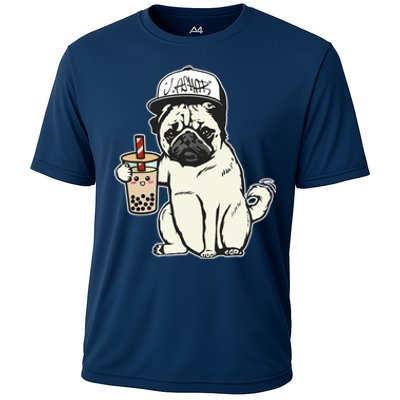 Babu the Pug Dog Drinking Bubble Tea, Justin Ashar Snapback Tank Top Cooling Performance Crew T-Shirt