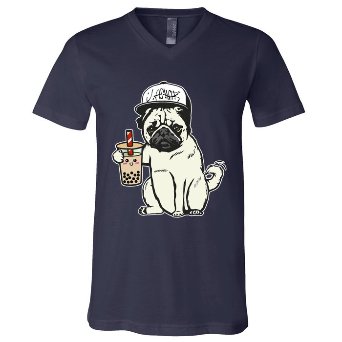 Babu the Pug Dog Drinking Bubble Tea, Justin Ashar Snapback Tank Top V-Neck T-Shirt