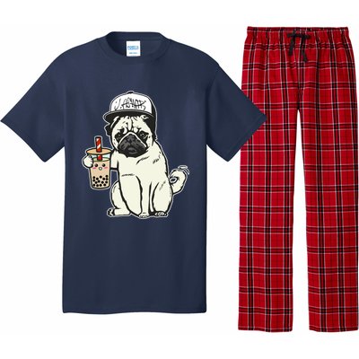 Babu the Pug Dog Drinking Bubble Tea, Justin Ashar Snapback Tank Top Pajama Set