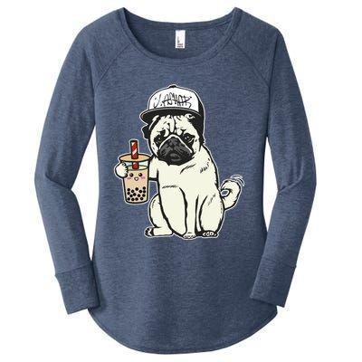 Babu the Pug Dog Drinking Bubble Tea, Justin Ashar Snapback Tank Top Women's Perfect Tri Tunic Long Sleeve Shirt