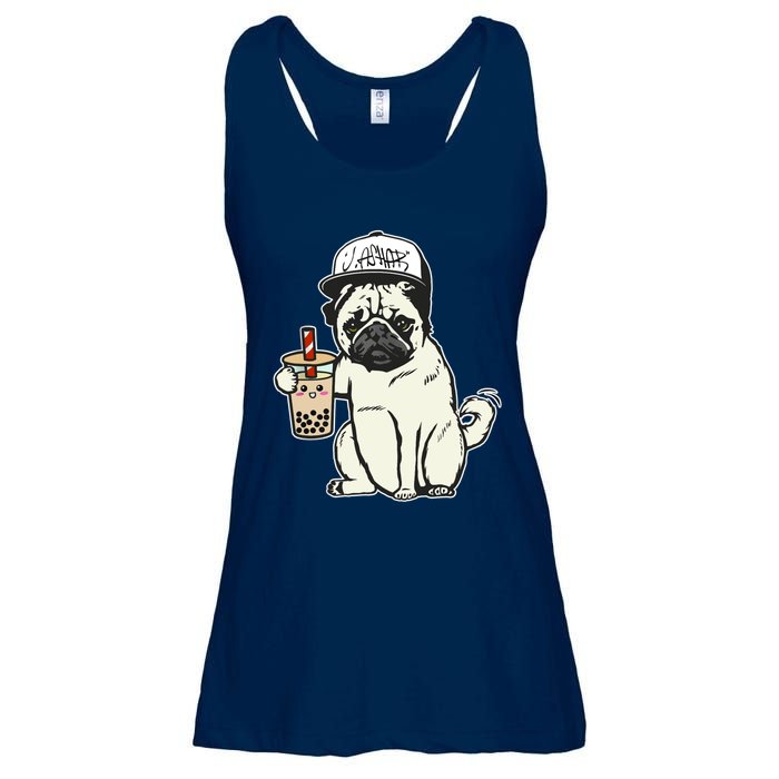 Babu the Pug Dog Drinking Bubble Tea, Justin Ashar Snapback Tank Top Ladies Essential Flowy Tank