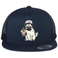 Babu the Pug Dog Drinking Bubble Tea, Justin Ashar Snapback Tank Top Flat Bill Trucker Hat