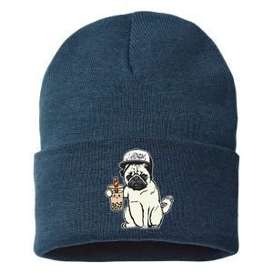 Babu the Pug Dog Drinking Bubble Tea, Justin Ashar Snapback Tank Top Sustainable Knit Beanie