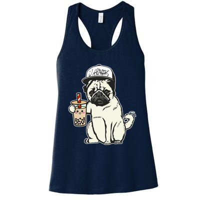 Babu the Pug Dog Drinking Bubble Tea, Justin Ashar Snapback Tank Top Women's Racerback Tank