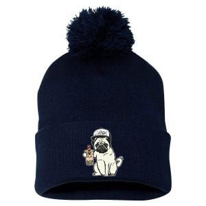 Babu the Pug Dog Drinking Bubble Tea, Justin Ashar Snapback Tank Top Pom Pom 12in Knit Beanie