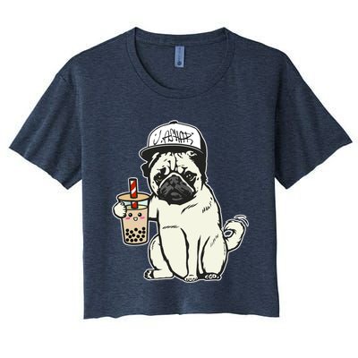 Babu the Pug Dog Drinking Bubble Tea, Justin Ashar Snapback Tank Top Women's Crop Top Tee