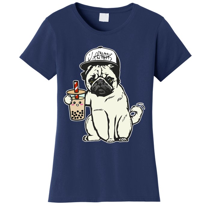 Babu the Pug Dog Drinking Bubble Tea, Justin Ashar Snapback Tank Top Women's T-Shirt